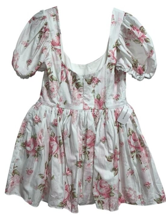 NEW NWT Selkie Sofia Puff Sleeve Sweetheart Mini Babydoll Dress Morning Roses - Picture 9 of 13
